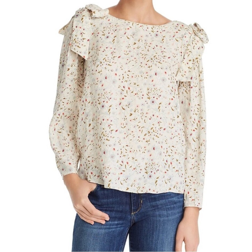 Rebecca Taylor Silk Vivianna Tie Pullover Blouse Floral‎ Print Size 4 EUC